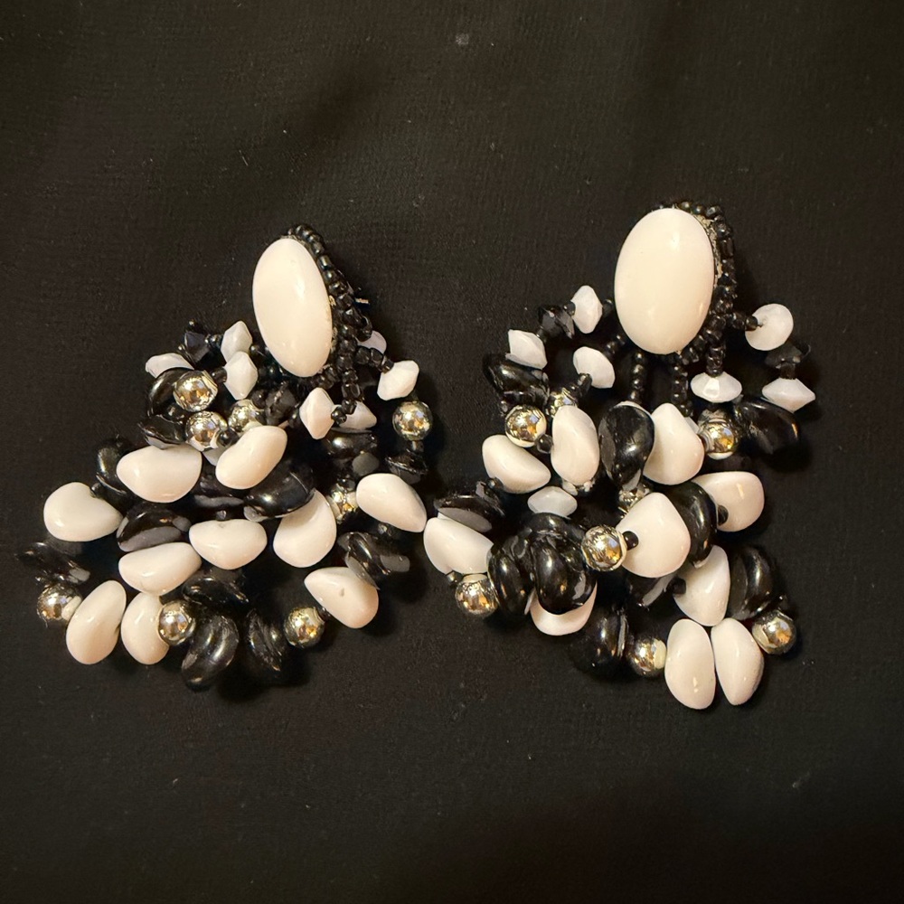 Vintage Elegant Black and White Cluster Earrings ( Price Drop Special )